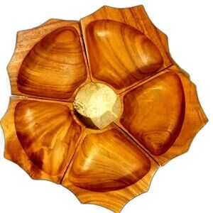 Set of 5 Vintage Hand Carved Monkey Pod Serving Bowls